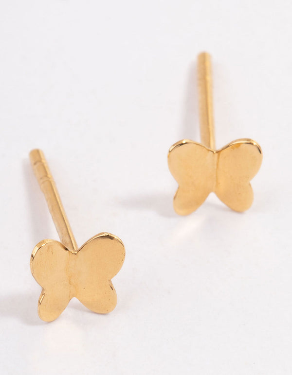 Gold Plated Sterling Silver Polished Butterfly Stud Earrings