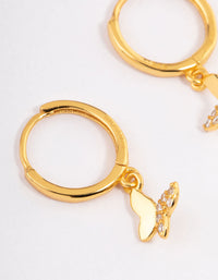 Gold Plated Sterling Silver Diamante Butterfly Huggie Earrings - link has visual effect only