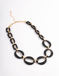 Black Mixed Oval Link Necklace - link has visual effect only