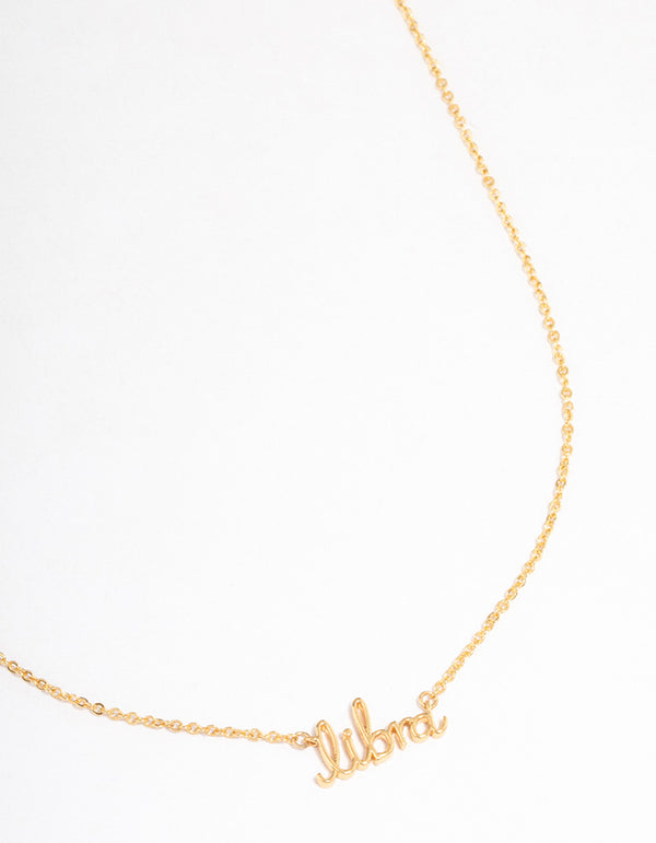 Gold Plated Libra Script Pendant Necklace