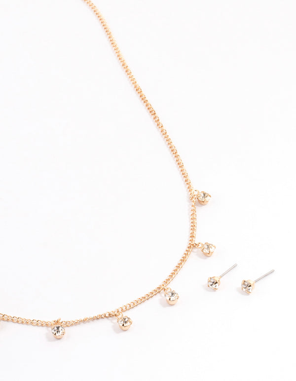 Gold Diamante Droplet Jewellery Set