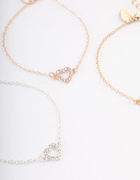 Mixed Metal Diamante Open Heart Bracelet Pack - link has visual effect only