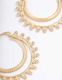 Gold Plated Stainless Steel Diamante Dotted Double Layer Hoop Earrings - link has visual effect only