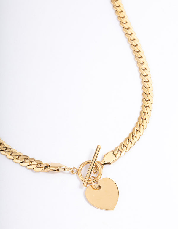 Waterproof Gold Plated Stainless Steel Heart FOB Flat Chain Necklace