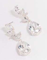 Silver Plated Pearl Cubic Zirconia Fan Drop Earrings - link has visual effect only