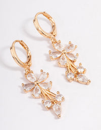 Gold Plated Cubic Zirconia Flower Drop Huggie Earrings - link has visual effect only