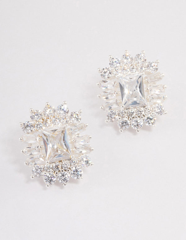 Silver Plated Statement Cubic Zirconia Stud Earrings