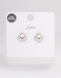 Silver Plated Cubic Zirconia Fan Pearl Stud Earrings - link has visual effect only