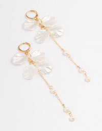 Gold Plated Large Petal Freshwater Pearl Drop Huggie Earrings - link has visual effect only