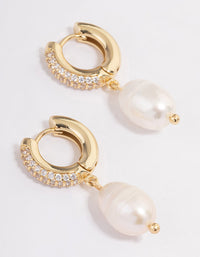 Gold Plated Freshwater Pearl Thick Huggie Earrings - link has visual effect only