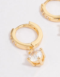 Gold Plated Solitaire Drop Huggie Earrings - link has visual effect only