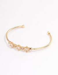 Gold Plated Cubic Zirconia Trio Flower Cuff Bangle - link has visual effect only