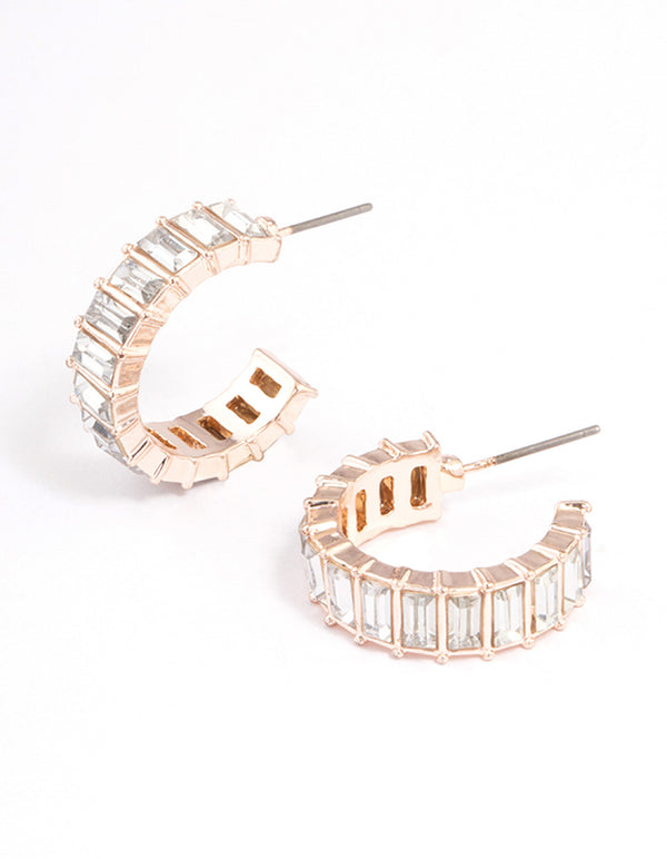 Rose Gold Multi Baguette Huggie Earrings