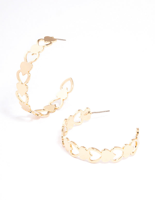 Gold Open & Solid Heart Hoop Earrings