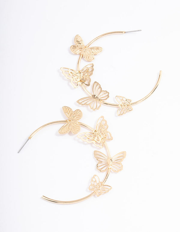 Gold Large Butterfly Hoop Earrings