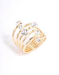 Gold Multi Diamante Twisted Ring - link has visual effect only