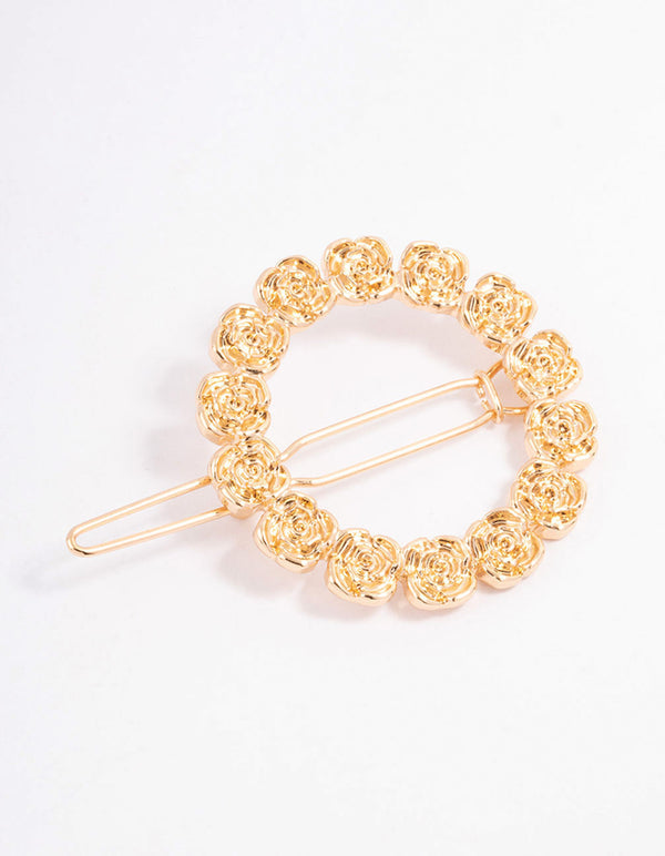 Gold Open Circle Flower Hair Clip