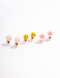 Gold Smile & Flower Earrings 5-Pack - link has visual effect only