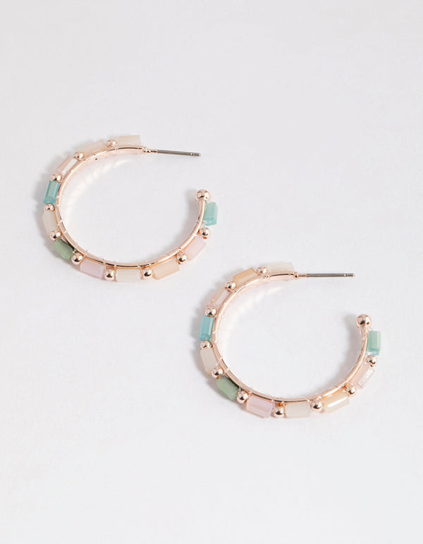 Rose Gold Mixed Bead Hoop Earrings