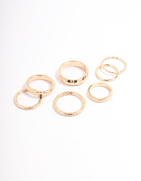 Gold Multi Hammered Ring Pack