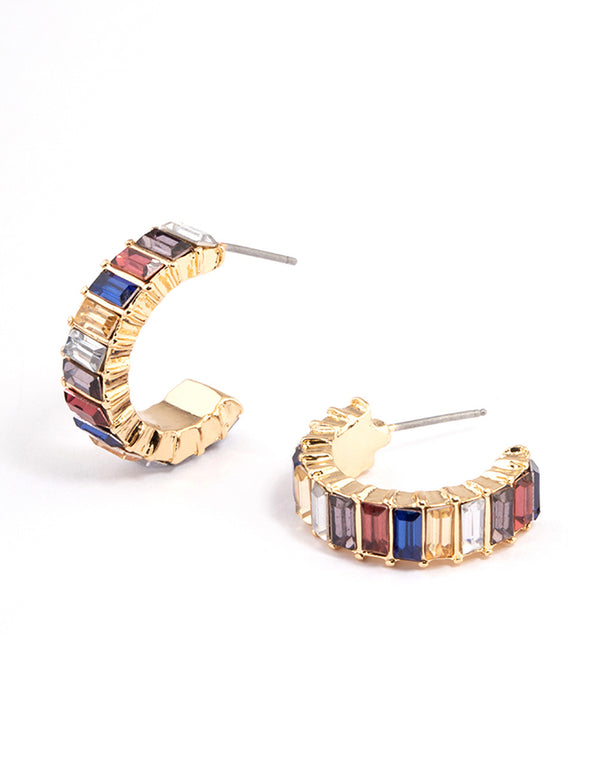 Gold Medium Baguette Hoop Earrings