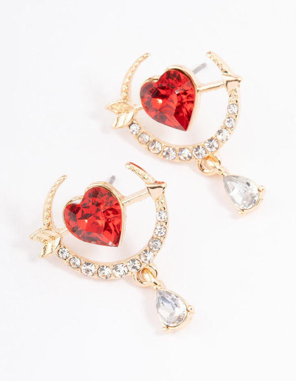 Red Cross Heart Drop Earrings