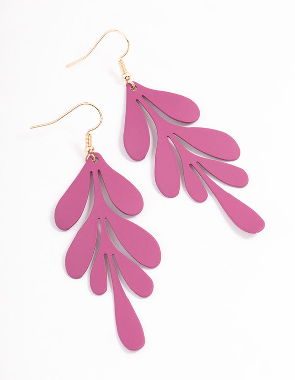 Maroon Warped Branch Drop Earrings