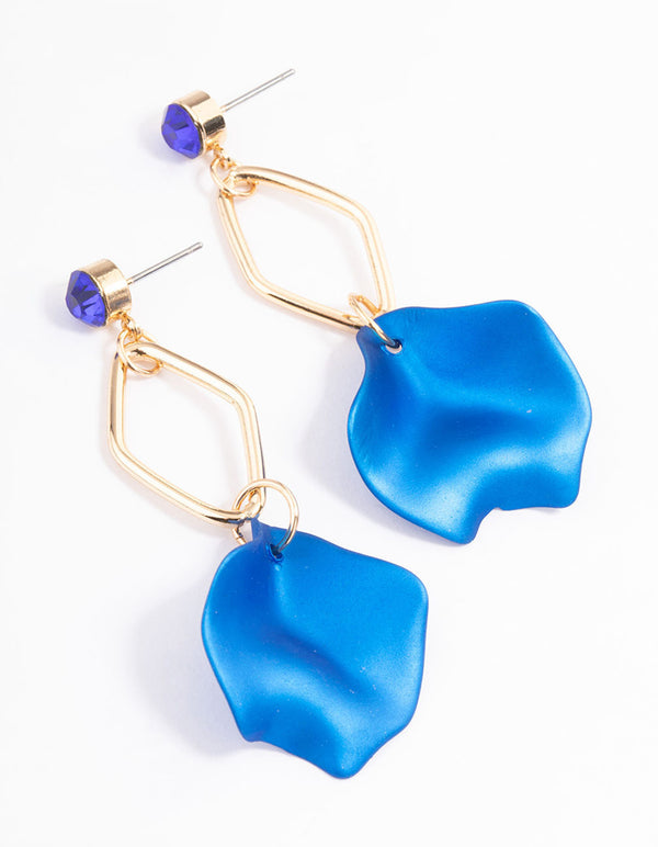 Blue Diamante Open Petal Drop Earrings