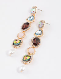 Gold Diamante Mixed Jewel Stone Drop Earrings - link has visual effect only