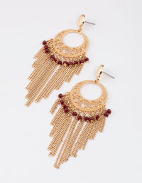 Gold Red Beaded Tassel Drop Chandbali Earrings - link has visual effect only