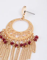 Gold Red Beaded Tassel Drop Chandbali Earrings - link has visual effect only