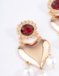 Gold Stone Heart Pearl Drop Earrings - link has visual effect only