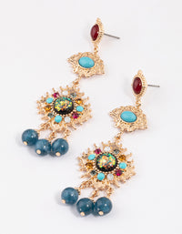 Gold Mixed Jewel Drop Chandbali Earrings - link has visual effect only