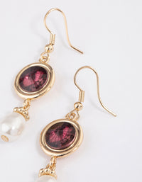 Gold Round Stone Pearly Drop Earrings - link has visual effect only