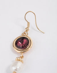 Gold Round Stone Pearly Drop Earrings - link has visual effect only