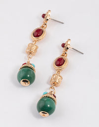 Gold Mixed Jewel Crown Drop Earrings - link has visual effect only