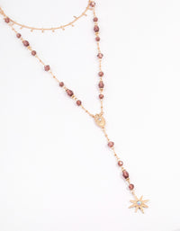 Gold Beaded Double Row Evil & Star Necklace - link has visual effect only