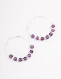 Silver Amethyst Mixed Beaded Hoop Earrings - link has visual effect only