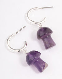 Silver Amethyst Moon & Mushroom Huggie Hoop Earrings - link has visual effect only