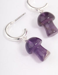 Silver Amethyst Moon & Mushroom Huggie Hoop Earrings - link has visual effect only