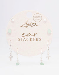 Silver Green Fluroite Diamante Cross Stacker Earrings - link has visual effect only