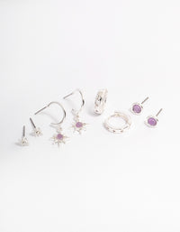 Silver Amethyst Starburst Stacker Earrings - link has visual effect only