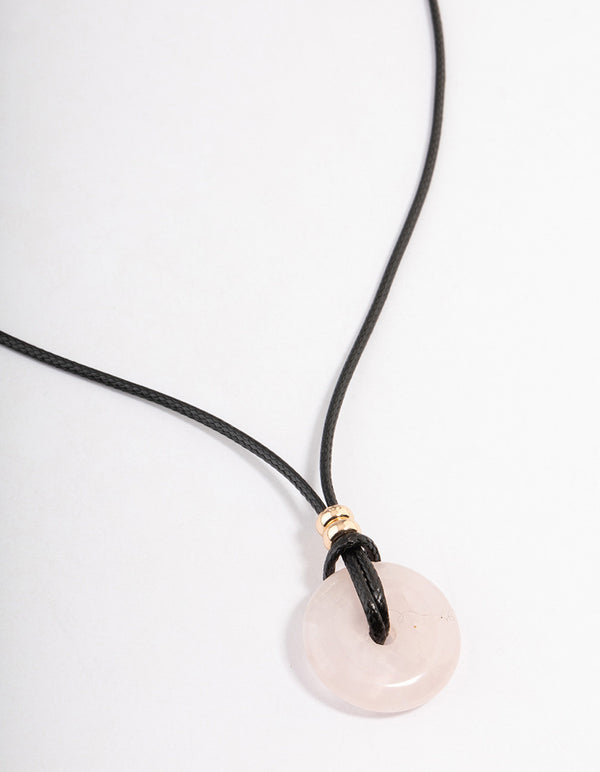 Silver Rose Quartz Donut Cord Necklace