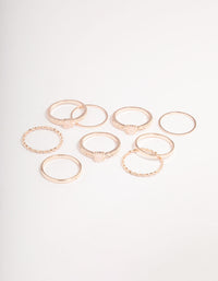 Rose Gold Rose Quartz Textured Ring Stack - link has visual effect only