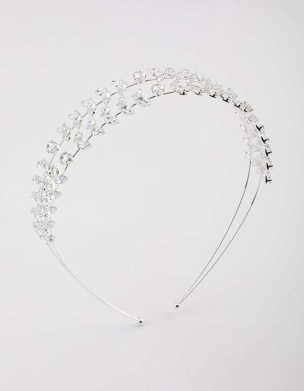 Silver Double Leaf Row Headband