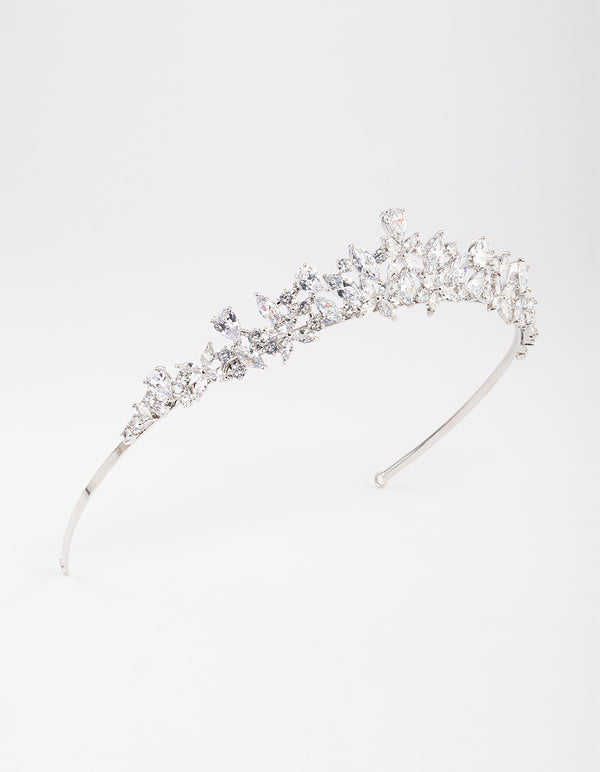 Rhodium Cubic Zirconia Mixed Marquise Floral Crown