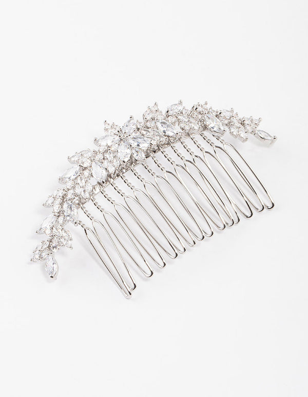 Silver Cubic Zirconia Floral Arch Hair Comb