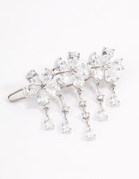 Rhodium Cubic Zirconia Triple Flower Droplet Hair Clips Pack - link has visual effect only