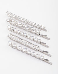 Silver Cubic Zirconia Mixed Stone Hair Clips 4-Pack - link has visual effect only