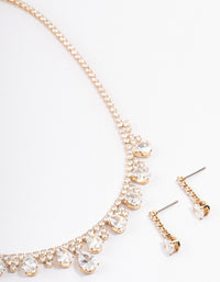 Gold Cubic Zirconia Cupchain Teardrop Jewellery Set - link has visual effect only